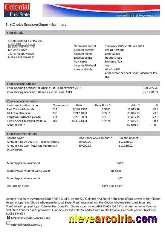 Australia Colonial First State statement